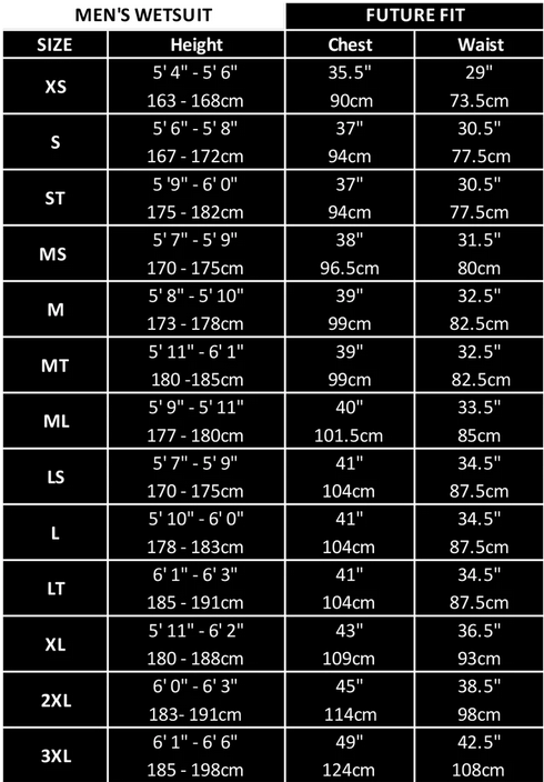 C-Skins Mens Wetsuit Future Fit 23 0 Size Chart